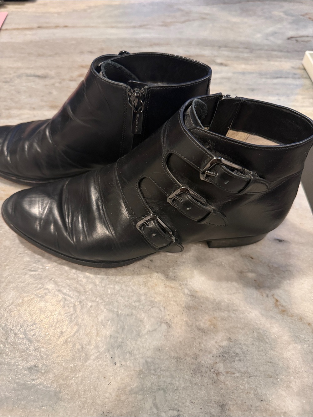 Michael Kors Black Leather Chukka Boots with Triple Buckles
